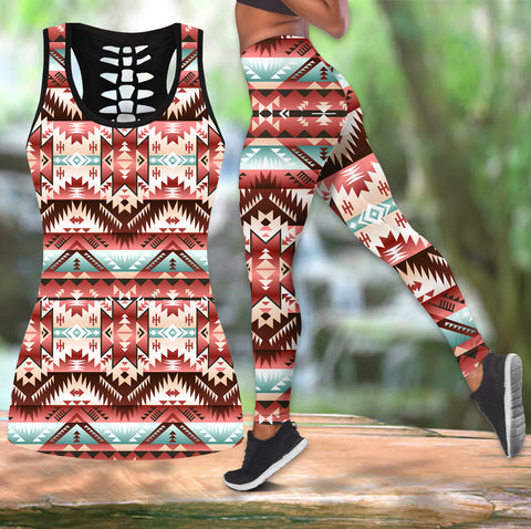 Powwow Store gb nat00540 red vector hollow tanktop legging set