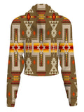 GB-NAT00062-10 Light Brown Tribe Design Native American Crop Hoodie
