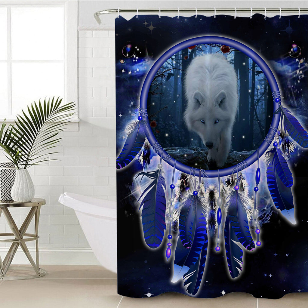 Powwow Store gb nat00395 wolf blue galaxy shower curtain