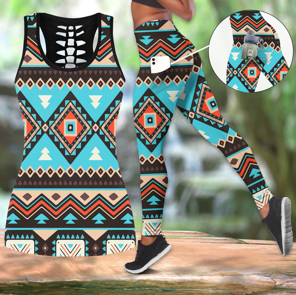 Powwow StoreGBNAT00319 Native Tribes Pattern Native Tank Top And Legging Pocket Set