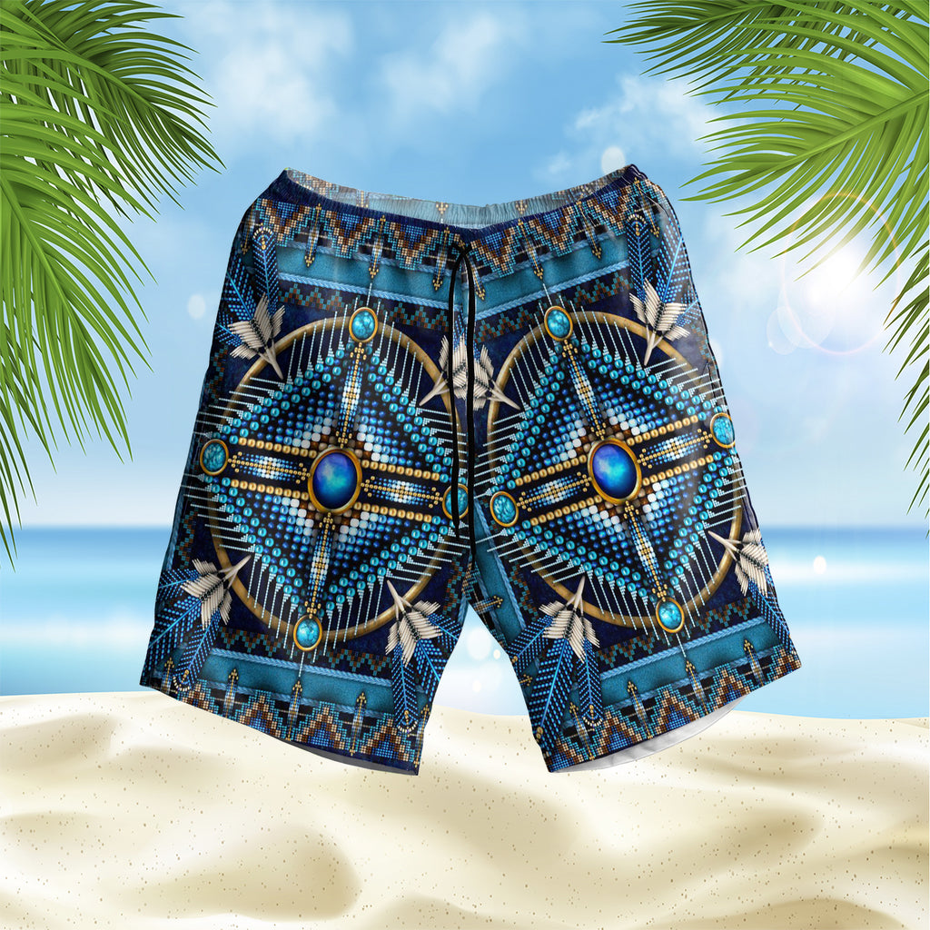 Powwow Store gb nat00083 naumaddic arts blue hawaiian shorts