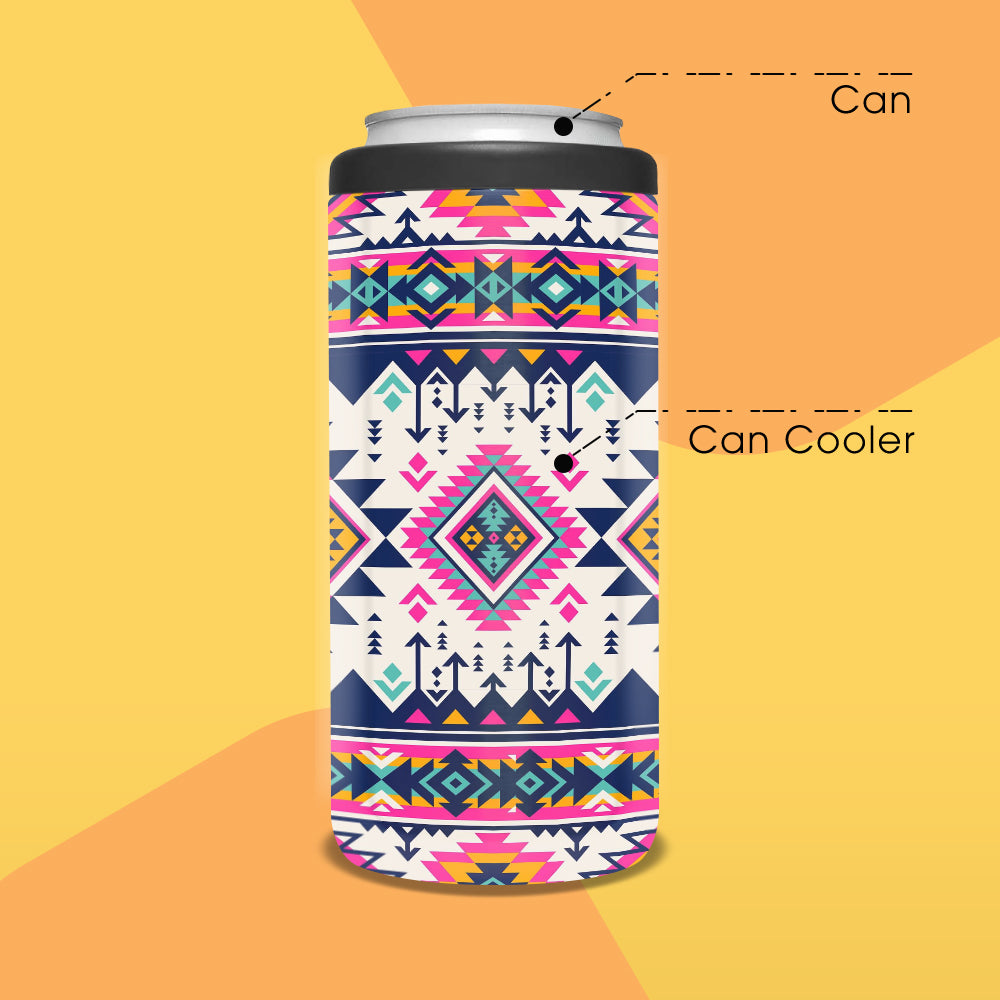 GB-NAT00316 Pink Pattern Native American Can Cooler