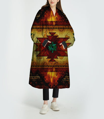 GB-NAT00068 United Tribes Brown 3D Sherpa Hoodie Blanket