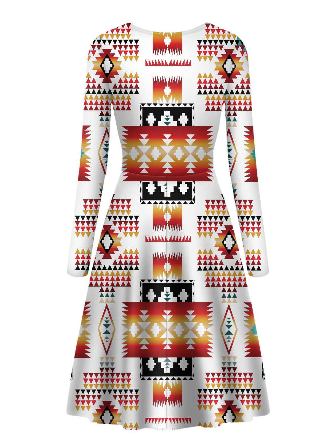 GB-NAT00075 White Pattern Native Long Sleeve Dress - Powwow Store