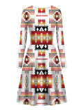 Powwow Store gb nat00075 white pattern native long sleeve dress