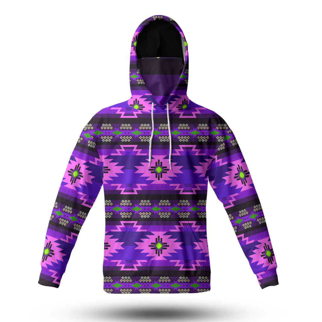 Powwow StoreSFH0027 Pattern Blue Native 3D Hoodie With Mask