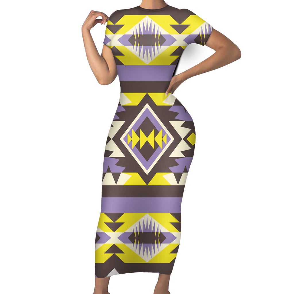 Powwow StoreSBD0005 Pattern Native ShortSleeved Body Dress