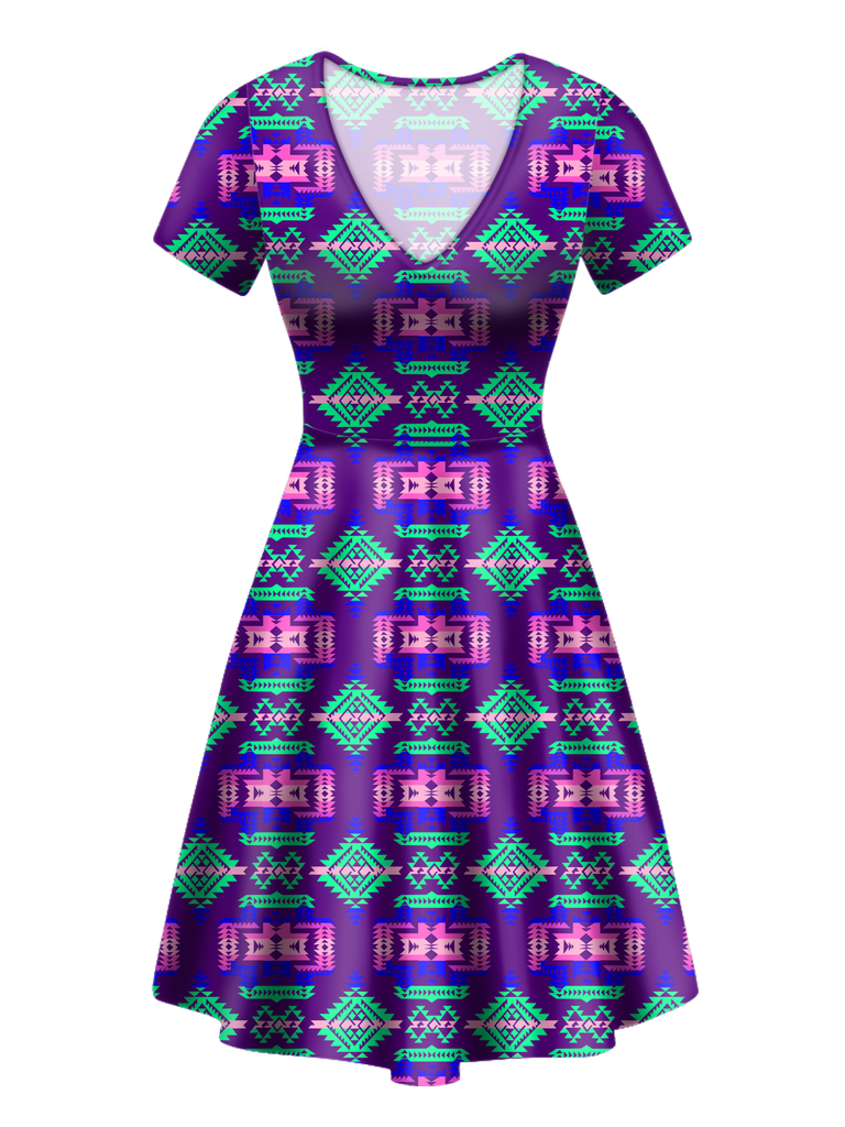 Powwow StoreGBNAT00628 Pattern Native VNeck Dress