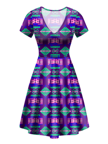 GB-NAT00628 Pattern Native V-Neck Dress