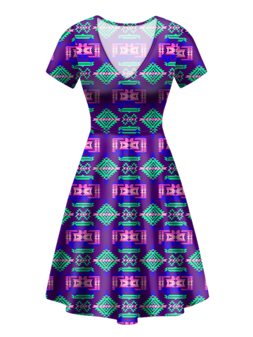 Powwow StoreGBNAT00628 Pattern Native VNeck Dress