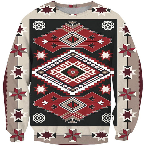Ethnic Tribal Red Brown Pattern Native American 3D Sweatshirt