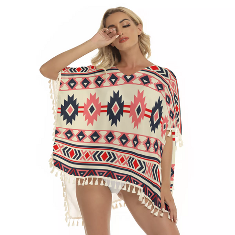 Powwow Store gb nat00375 pink navy pattern native square fringed shawl