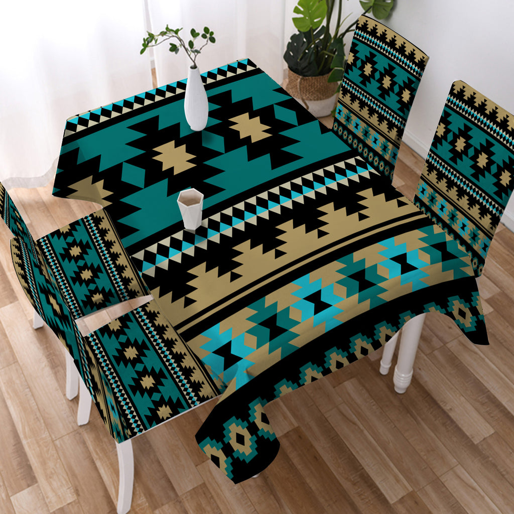 Powwow Store gb nat00509 green ethnic aztec pattern tablecloth