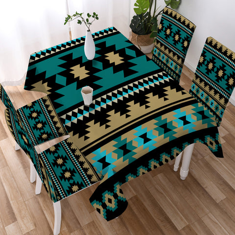 GB-NAT00509 Green Ethnic Aztec Pattern Tablecloth