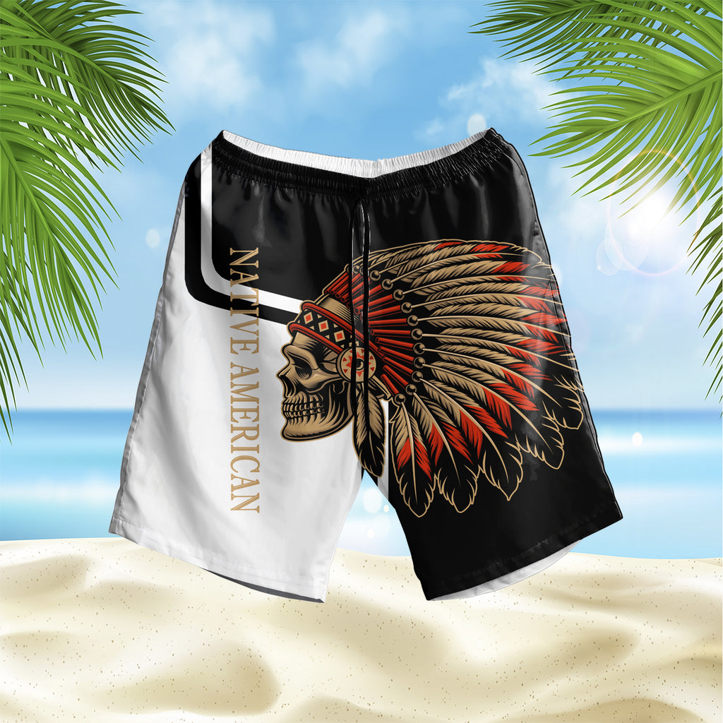 Powwow Store gb nat00132 skull native american hawaiian shorts