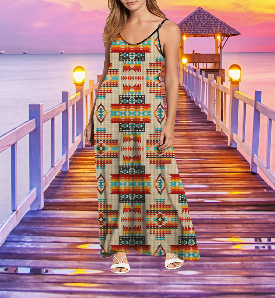 Powwow StoreGBNAT0040203 Tribe Design Native American Maxi Dress