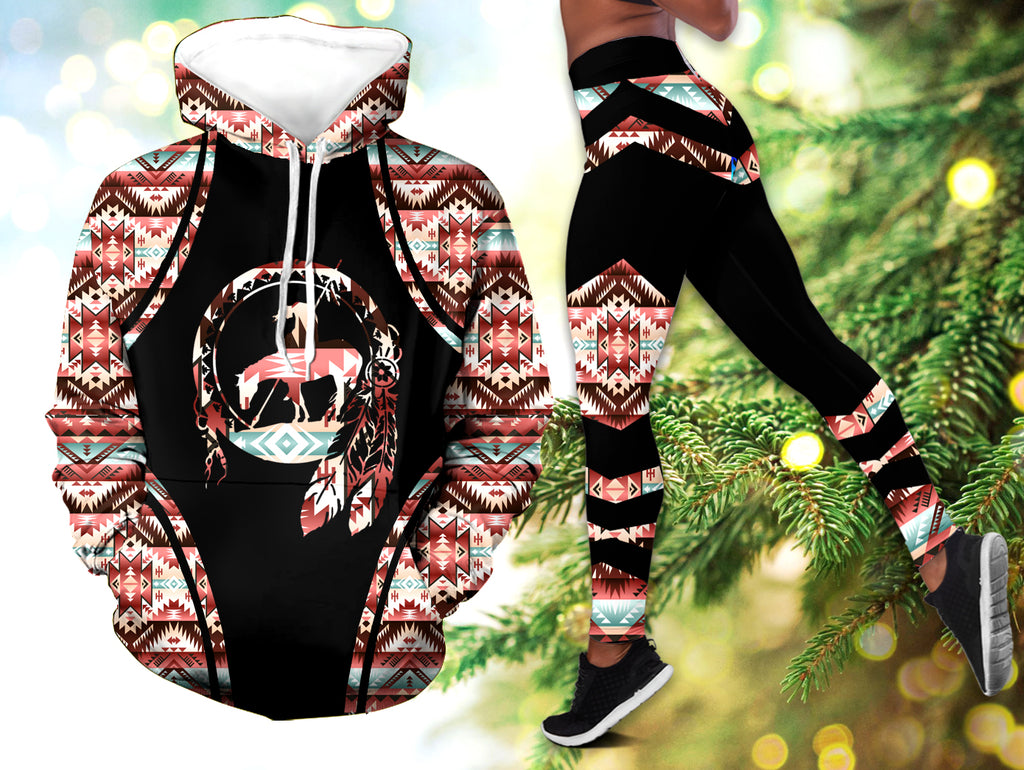 Powwow StoreHLS0010 Red Vector 3D Hoodie Legging Set