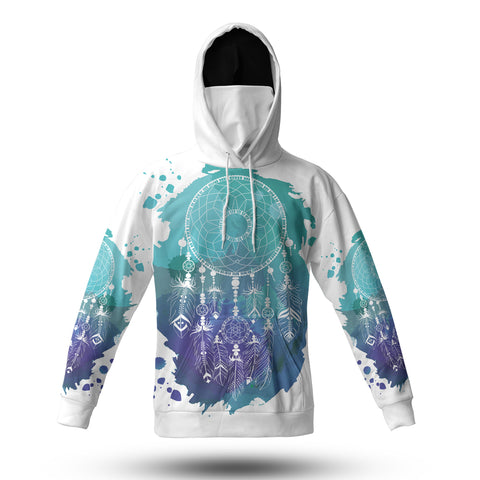 Powwow StoreGBNAT00376 Blue & Green Dream Catcher3D Hoodie With Mask