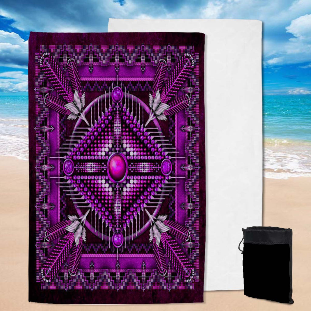GB-NAT00023-05 Naumaddic Arts Purple Native American Pool Beach Towel