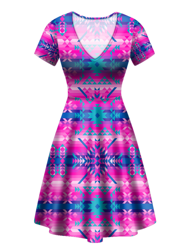 Powwow StoreGBNAT00630 Pattern Native VNeck Dress