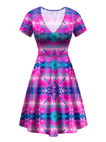 GB-NAT00630 Pattern Native V-Neck Dress