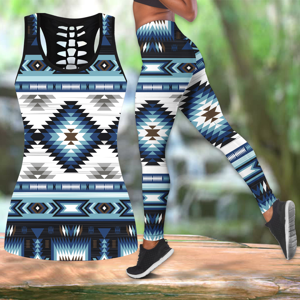 Powwow Store gb nat00528 blue colors pattern hollow tanktop legging set