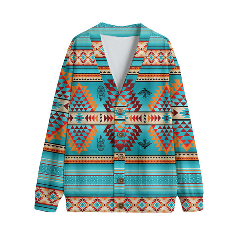 Powwow StoreGBNAT0008702  Pattern Native  3D Vneck Hacci Fleece Cardigan