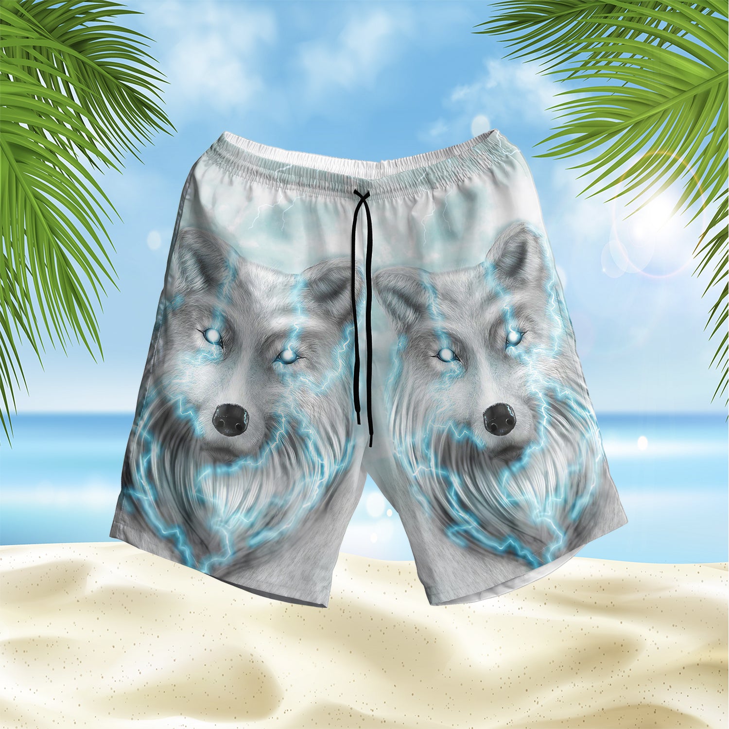 Powwow Store gb nat00240 wolf thunder hawaiian shorts