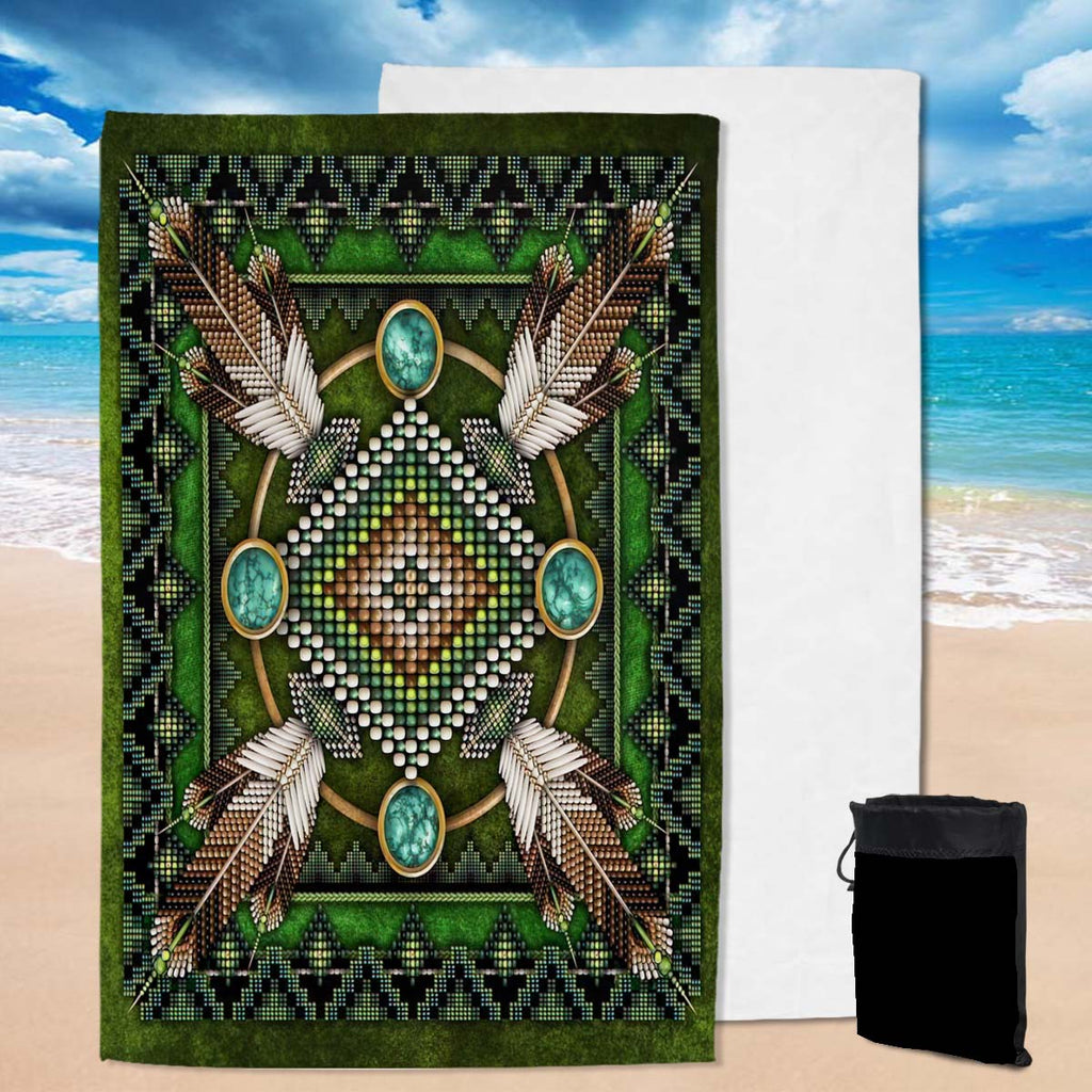 GB-NAT00023-01 Naumaddic Arts Green Native American Pool Beach Towel
