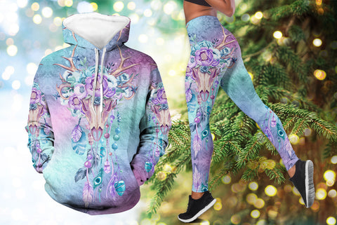 Powwow Store gb nat00501 blue purple bison skull hoodie legging set