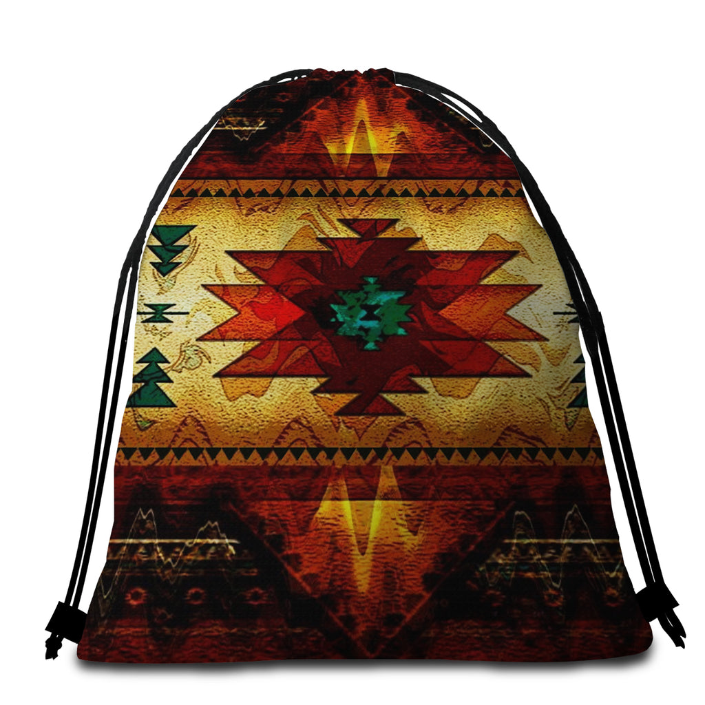 GB-NAT00068 United Tribes Brown Design Beach Blanket & Bag Set – Powwow ...