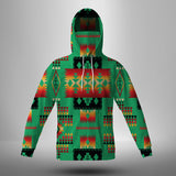 GB-NAT00046-05 Green Tribe Pattern Native American 3D Hoodie With Mask