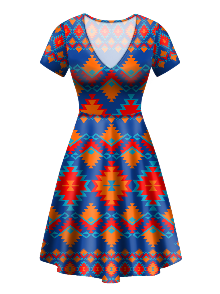 Powwow StoreGBNAT00520 Pattern Native VNeck Dress