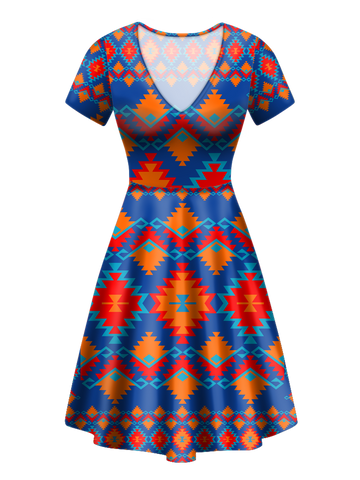 GB-NAT00520 Pattern Native V-Neck Dress
