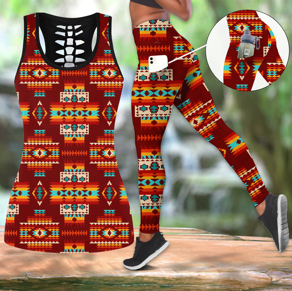 Powwow StoreGBNAT0040202 Native Tribes Pattern Native Tank Top And Legging Pocket Set