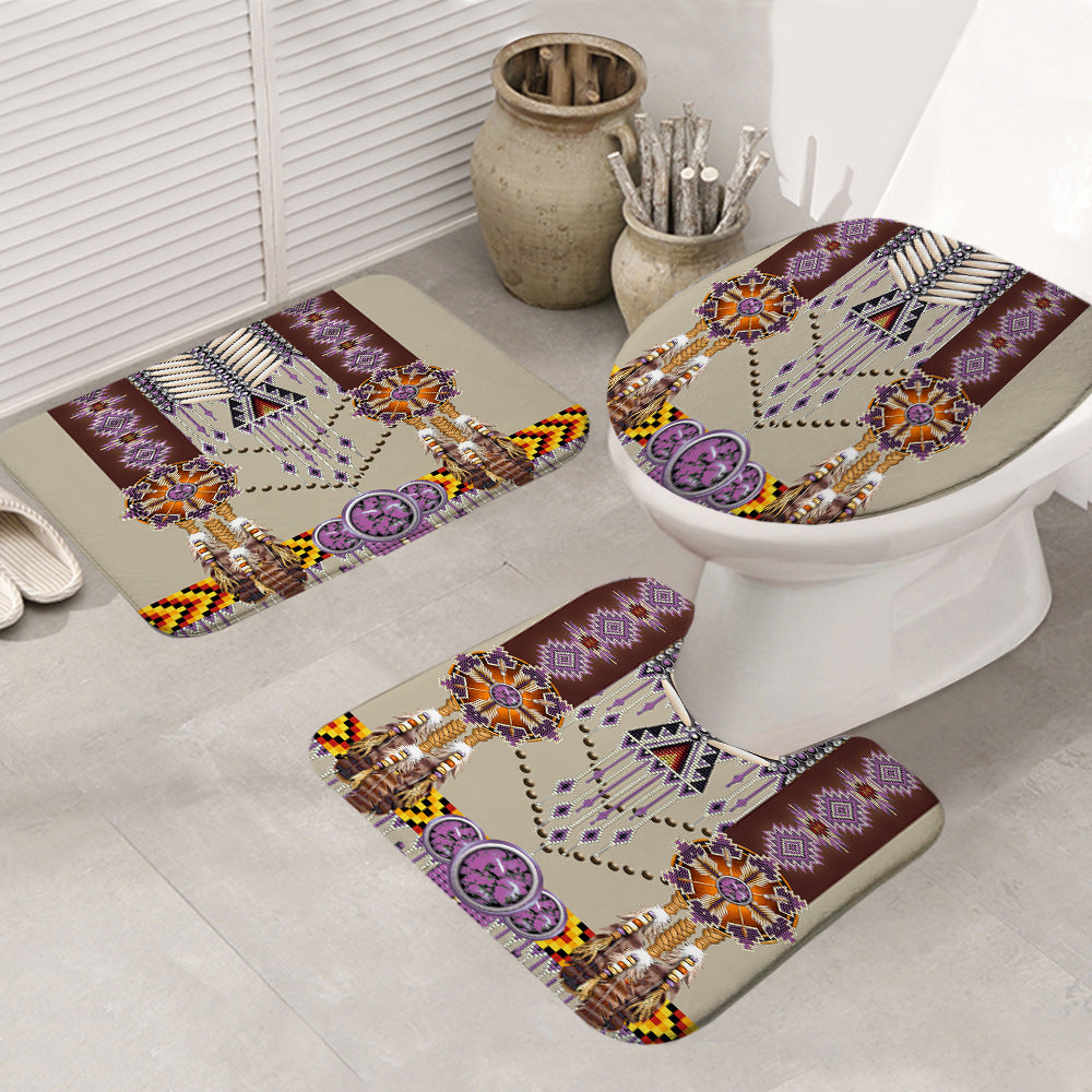 GB-NAT00069-03 Purple Pattern Breastplate Bathroom Mat 3 Pieces