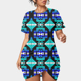 GB-NAT00656-02 Pattern Native Women’s Stacked Hem Dress With Short Sleeve