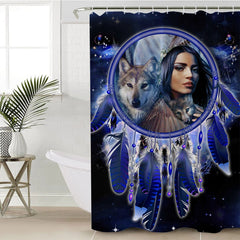 Powwow Store gb nat00355 native girl dream catcher blue galaxy shower curtain