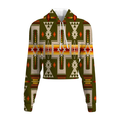 Powwow Store gb nat00062 12 dark green tribe design native american crop hoodie