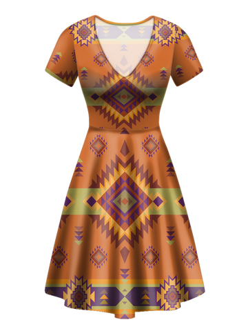 Powwow StoreGBNAT00738 Pattern Native VNeck Dress