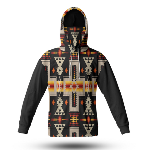 Powwow StoreGBNAT0006201B Black Tribe Design Native 3D Hoodie With Mask