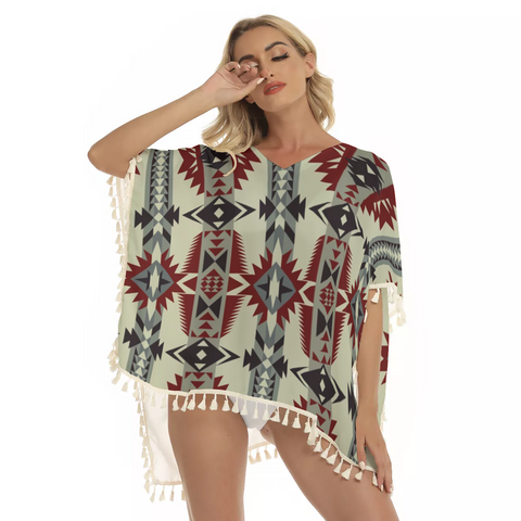 Powwow Store gb nat00594 geometric seamless pattern square fringed shawl 1