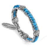 Tibetan Silver Feather Colorful Beads Charm Native American Bracelet & Bangle - Powwow Store