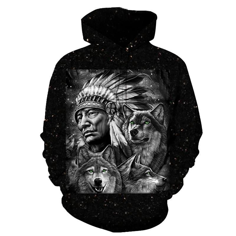 Chief & Wolf Native American All Over Hoodie no link