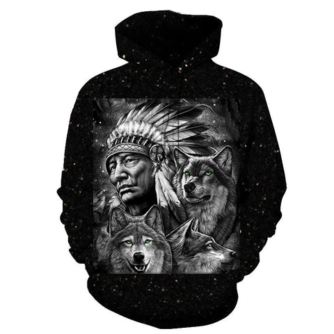 Chief & Wolf Native American All Over Hoodie no link - Powwow Store