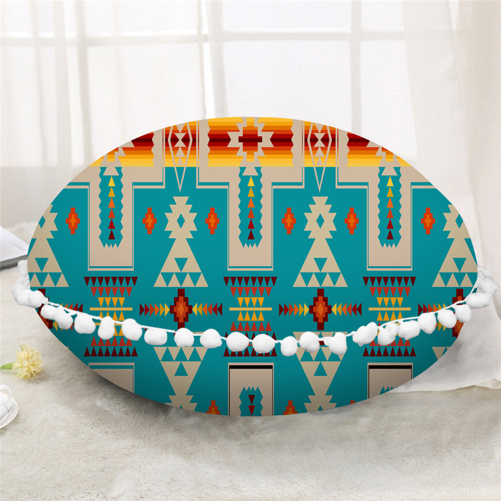 GB-NAT00062-05 Turquoise Tribe Design Native American Round Pillow Cover