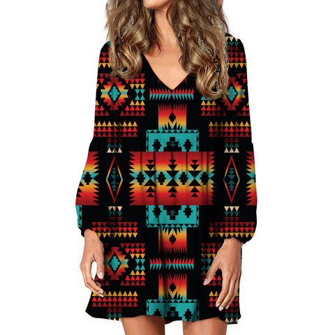 GB-NAT00046-02 Black Native Tribes Pattern Native American Swing Dress