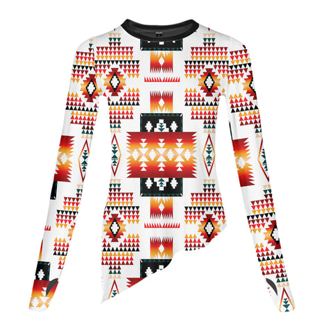 Powwow StoreGBNAT00075 White Tribes Pattern 3D Dance Long Sleeve Tshirt