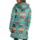 GB-NAT00046-01 Blue Native Tribes Pattern 3D With Cap Long Down Jacket