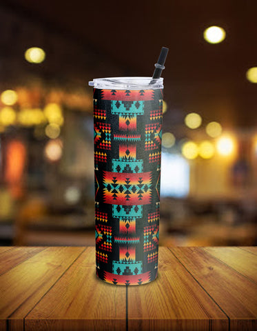 Powwow Store gb nat00046 02 black native tribes pattern native american skinny tumbler